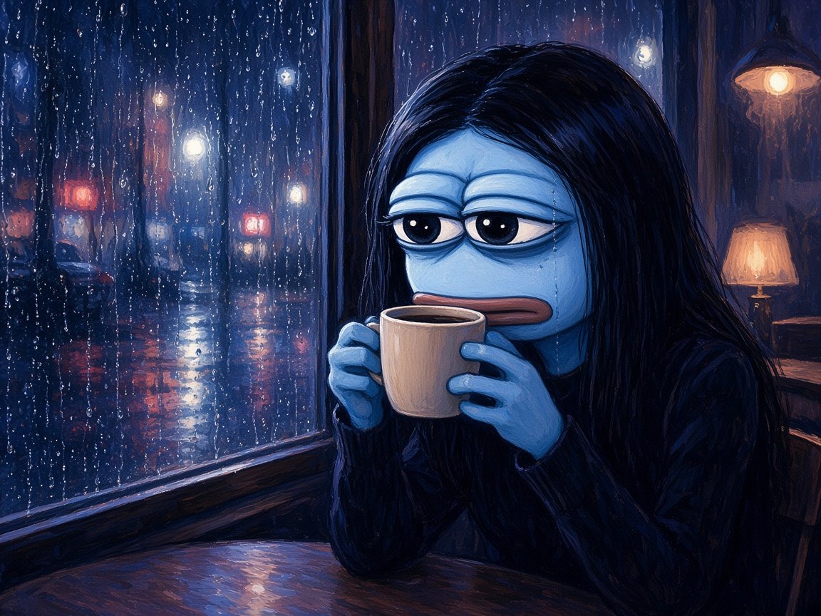 Pepina in a rainy cafe